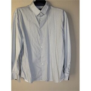 Joseph Abboud Men's White Button-Up Shirt with Light Blue Micro Pattern